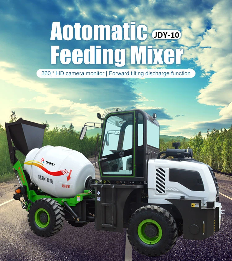 1 Cubic Meter Tilting Drum Concrete Mixer Mobile Automatic Loading Concrete Mixer Pump Machinery for Sale Jdy-10 